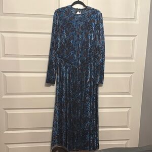 Free People Blue Black Long Sleeve Gown